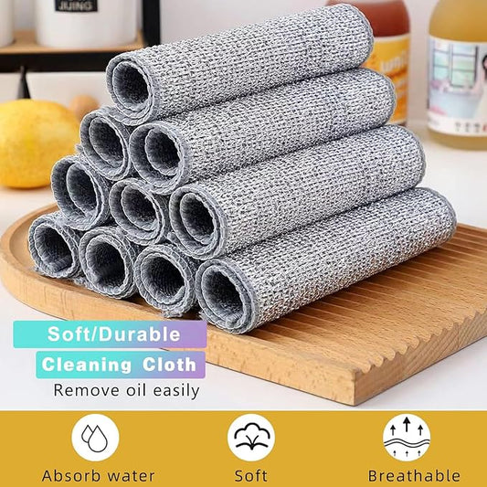 6 Pcs New Upgrade 2-Layer Non Scratch Wire Dishcloth，Super Absorbent Bamboo Charcoal Dish Cloths，Multipurpose Wire Dishwashing Rags for Wet and Dry，Wire Washing Cloth for Dishes, Stove Tops