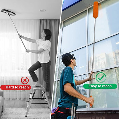 JEHONN Cobweb Duster with Extension Pole 96 inches, 8 PCS Extendable Long Handle Microfiber Feather Dust Remover, Telescoping Dusting Kit for Cleaning High Ceiling Fan, AC Vent House Exterior