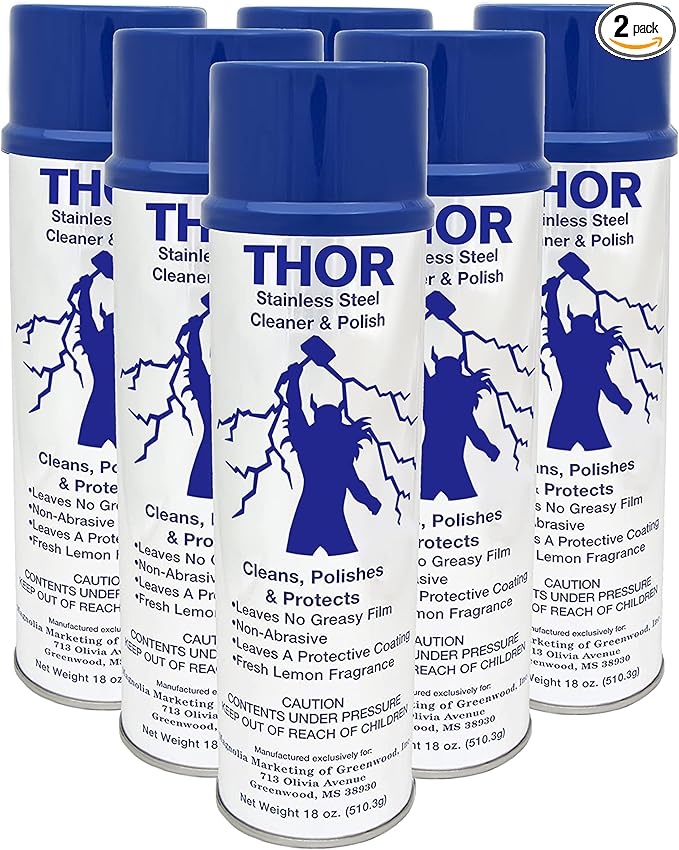 Thor 18 Oz Stainless Steel Cleaner & Polish (6 Cans): Clean and Polish Stainless Steel Appliances Including Brass, Copper, Aluminum, Formica and Porcelain Surfaces