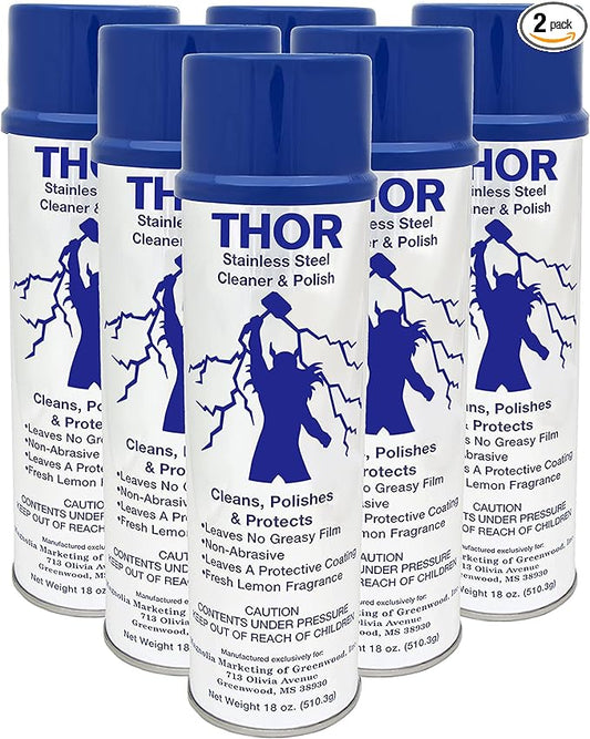 Thor 18 Oz Stainless Steel Cleaner & Polish (6 Cans): Clean and Polish Stainless Steel Appliances Including Brass, Copper, Aluminum, Formica and Porcelain Surfaces