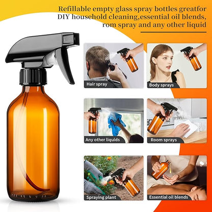 Vitreaux 8oz Amber Glass Spray Bottles,3 Pack Glass Spray Bottles Refillable Empty Bottle with Adjustable Nozzle,Spray Bottle for Essential Oils,Cleaning Solutions,Pets,Hair Mister,Gardening