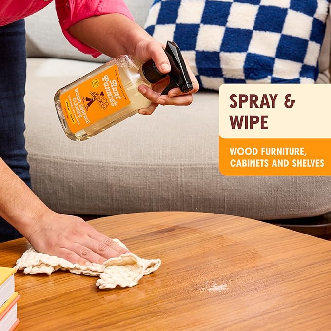 Aunt Fannie's All Purpose Wood Spray Cleaner, No-Wax Formula, Perfect for Wood Tables, Walls, Counters & Shelves, 16.9 Ounces, Lemon Scent (Pack of 6)