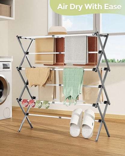 APEXCHASER Drying Rack Clothing, Clothes Drying Rack Foldable, Laundry Drying Rack Expandable, Small Clothe Hanger for Baby Clothes Towels Bibs, Socks, Clothes Airer for Indoor Outdoor Use, White/Grey