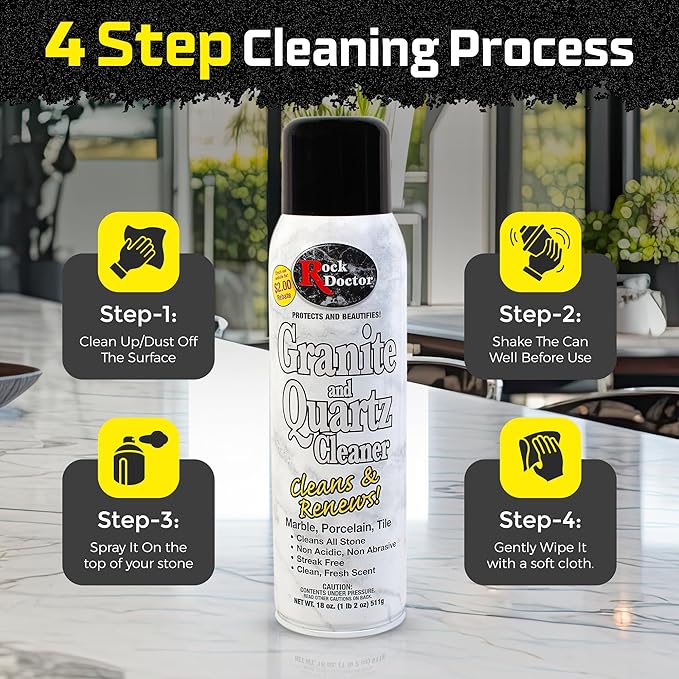 Rock Doctor Granite & Quartz Cleaner Spray 18 oz. Can, Cleans Tile, Marble, Kitchen Countertop, and Natural Stone Surfaces, Streak-Free Shine (6Pack)