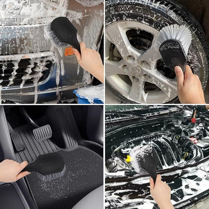 3Pcs Wheel Rim Tire Carpet Cleaning Brush Set, Soft and Stiff Bristle Wash Cleaning Supplies Kit for Car All Exterior Surface and Car Interior Cleaning Brush for Car Truck Motorcycle