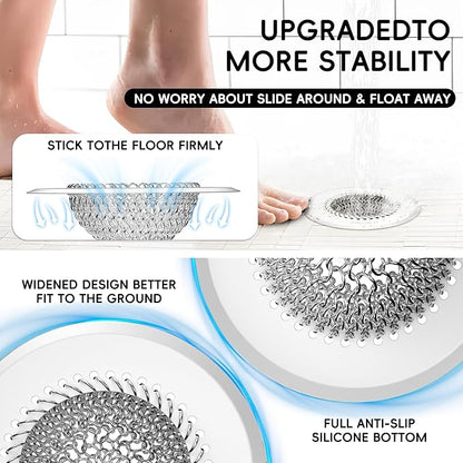 wokdada Drain Hair Catcher: for Bathtub & Shower (Fast Drainage), Reversible 304 Stainless Steel Protector. Fits Pop-Up & Regular Bathroom Drains (Silvery White)
