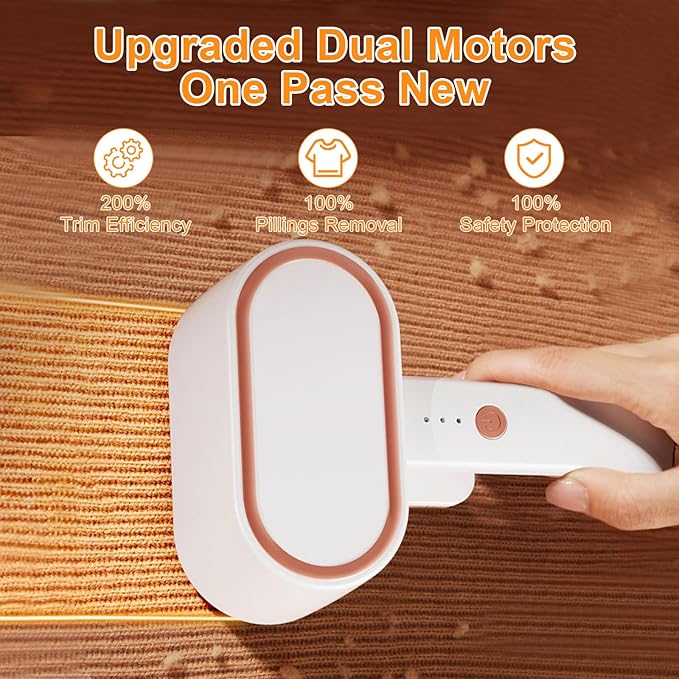 Dual-Head Electric Fabric Shaver & Lint Remover - 6 Leaf Blades, 3 Modes, Rechargeable Battery for Clothes, Couch, Furniture - Defuzzer with Long-Lasting Power