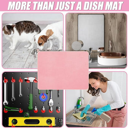 Hushee 2 Pack Extra Large Dish Drying Mat Microfiber Absorbent Dish Drying Pad Large Size Dishes Drainer Mats for Countertop, Sink, Refrigerator or Dryer (30 x 24 Inch,Pink)