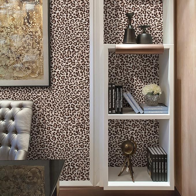 Ismoon 17.5''x393'' Leopard Wallpaper Cheetah Print Peel and Stick Wallpaper y2k Room Decor Funky Contact Paper Bathroom Waterproof Bedroom Brown Yellow Self Adhesive Vintage Texture Vinyl Roll