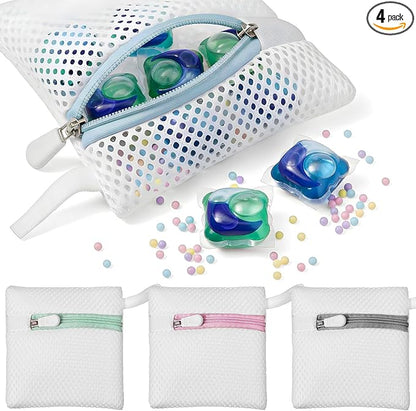 Tyqour 4pcs Small Mesh Laundry Bags, Anti-Sticking Laundry Pod Bags, Durable Polyester Storage Bags for Scented Beads, Travel Laundry Organizer, Protect Delicate Garments
