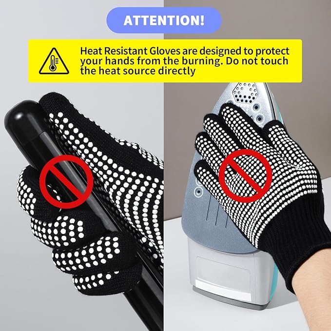 Teenitor 2 Pcs Heat Resistant Gloves With Silicone Bumps, Heat Resistant Gloves For Sublimation, Heat Protection For Hair Styling White