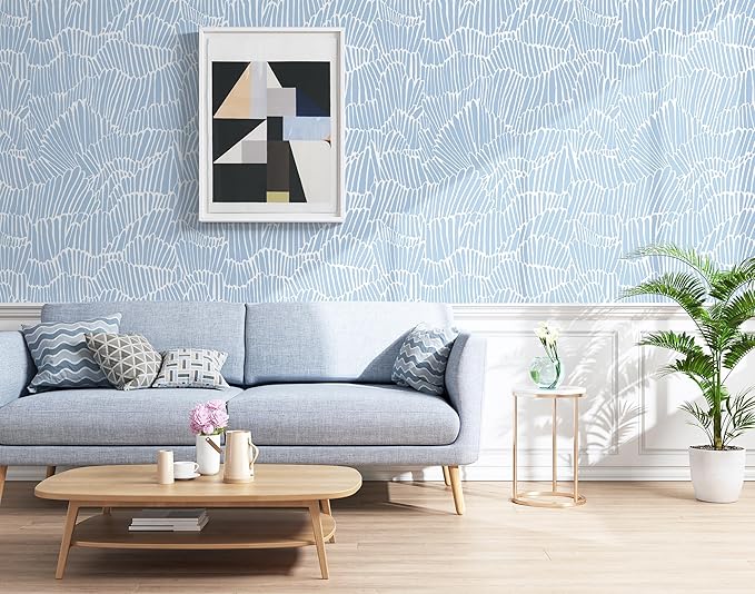 Guvana Blue Wallpaper Peel and Stick Modern Blue and White Contact Paper Coastal Wallpaper Boho Striped Removable Waterproof Wall Paper for Bathroom Laundry Living Room Accent Wall Decor 17.3"×78.7"