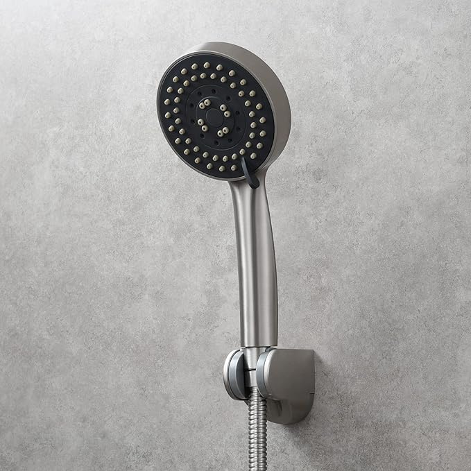 Tecmolog Adjustable Handheld Shower Head Bracket ABS Bathroom Hose Shower Wand Holder Wall Mount, Brushed Nickel, ST01NA