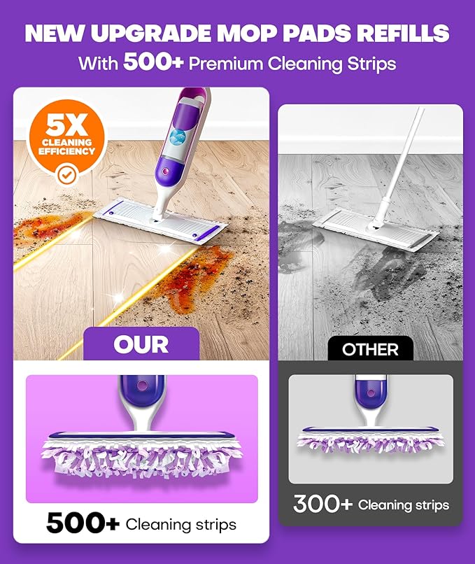 5X Cleaning Power Multi-Surface Mop Pad Refills, Compatible with Swiffer Power Mop Pads, for Cleaning Hardwood, Tile, Laminate, Vinyl Floors, Fragrance-Free (12 Count)