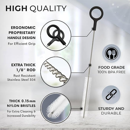 Heavy Duty Cleaning Brushes Set of 4 - Extra Long Straw Cleaners for Metal and Plastic Reusable Drinking Straws, to Clean Small Spaces, Sippy Cups, Water Bottles - Sturdy Hard Brush Bristles