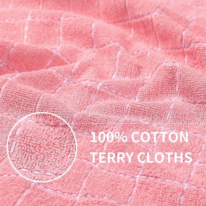Homaxy 100% Cotton Terry Kitchen Towels(Pink, 13 x 28 inches), Checkered Designed, Soft and Super Absorbent Dish Towels, 6 Pack