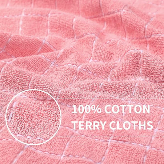 Homaxy 100% Cotton Terry Kitchen Towels(Pink, 13 x 28 inches), Checkered Designed, Soft and Super Absorbent Dish Towels, 24 Pack