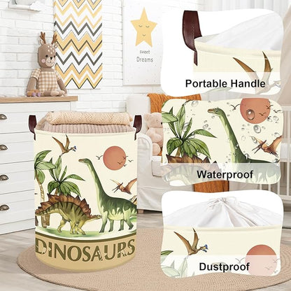 Clastyle Large Dinosaur Kid Storage Basket Baby Laundry Hamper Palm Tree Boy Gift Toy Box Collapsible Clothes Organizer Nursery Bin for Bedroom,Sunset,36 * 45 cm