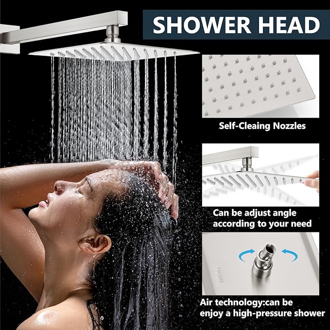 Aolemi Shower Faucet Set Rain Shower System with Handheld Spray Bathroom Shower Combo Rough-in Valve and Shower Trim Kit Included Brushed Nickel 10 Inch Wall Mount Shower Head