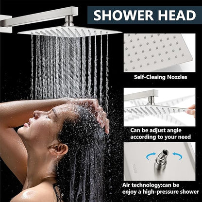 Aolemi Shower Faucet Set Rain Shower System with Handheld Spray Bathroom Shower Combo Rough-in Valve and Shower Trim Kit Included Brushed Nickel 10 Inch Wall Mount Shower Head