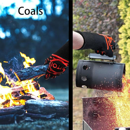 BBQ Grill Gloves 1472°F Heat Resistant, XL Long Non-Slip Oven Mitts Grilling Gloves for Men, for Campfire Cooking & Fire Pit, Smoker, Outdoor Cooking Essentials, Washable, Red