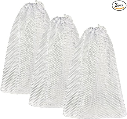Mesh Laundry Bags with Drawstring - 12"x18" Clear Breathable Mesh Storage Bags for Clothes, Delicates & Travel Essentials - Small White Bags for Organizing Underwear, Socks, Baby Clothes