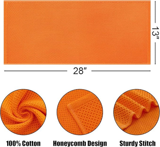 Kitinjoy 100% Cotton Waffle Weave Kitchen Hand Towels (13 x 28 Inches, Orange), 4-Pack Super Soft and Absorbent Dish Towels for Drying Dishes