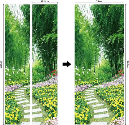 A.Monamour 3D Door Stickers for Interior Doors Garden Scenery with Flowers Trees and Path Nature Scenery Vinyl Waterproof Self Adhesive Door Mural Decals for Bedroom Office Bathroom 77x200cm