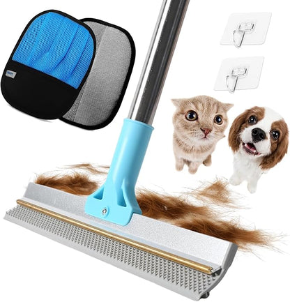 Carpet Rake for Pet Hair Removel, 3 in 1 TPU and Copper Rake Teeth, 54" Adjustable Long Handle Carpet Rake, Reusable Pet Hair Remover for Rugs, Mats, Stairs with Pet Hairs Removal Glove, 2 Hooks