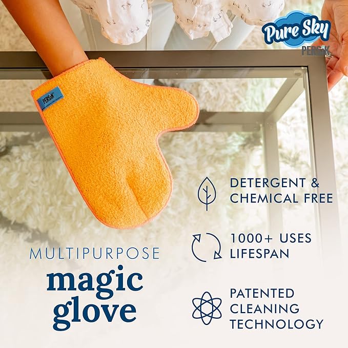 persik Pure-Sky Microfiber Glove Dusting Mitt - Just Add Water No Detergents Needed - Ultra Microfiber Cleaning Cloth Glove - Use for Cleaning Furniture, Home - 2 Pack
