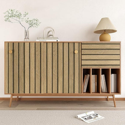 VEELIKE Slat Wood Contact Paper Wood Wallpaper Peel and Stick for Walls Countertops Waterproof Self Adhesive Brown Wood Vinyl Wall Panel 15.7''x354'' Removable Wood Wall Paper for Bathroom Kitchen