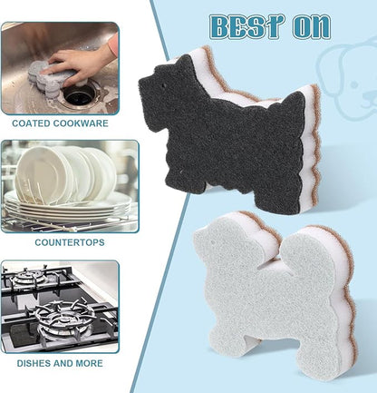 12 Pcs Kitchen Sponges for Dishes Double Sided Cleaning Dish Scrub Sponge Bulk Reusable Non Scratch Scrubbers for House Cleaning Dishwashing(Dog,White, Brown, Black, Grey)