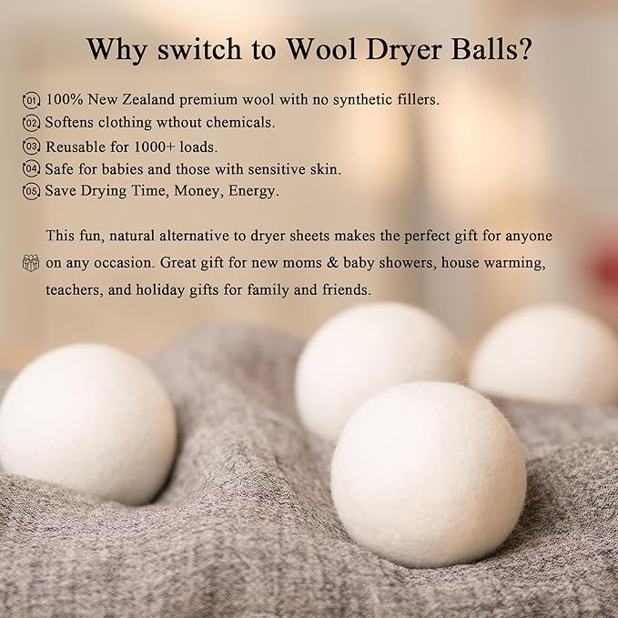 Wool Dryer Balls Organic XL 6 Balls per Pack by Loaddvni, Save Time,Money,Energy.(Puppy, Fawn, Rooster)