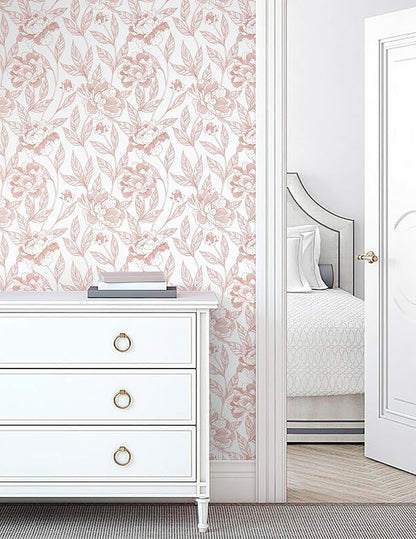 Timeet Pink Floral Wallpaper Peel and Stick Wall Paper Modern for Bedroom Bathroom Removable Self Adhesive Contact Paper 17 in x 78.7 in
