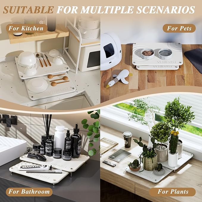 Pearl White 2PCs Large Drying Stone for Kitchen Counter, Stone Dish Drying Mat for Kitchen Counter, Quick Dry Mat with Non-slip Feet