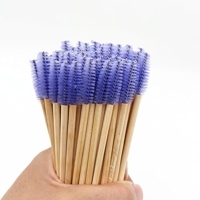 100 Pcs Disposable Wood Mascara Wands Bamboo Spoolies Brush for Eyelash Extensions, Spooly Eyebrow Brushes Lash Wand Applicator Stick (Light Purple)