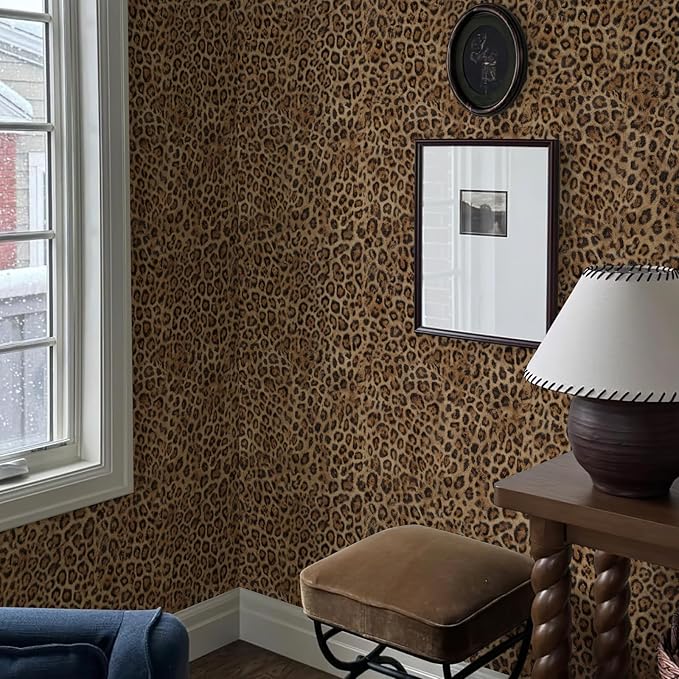 JiffDiff Upgrade Leopard Print Peel and Stick Wallpaper, 17.3" x 1200" Waterproof Removable Self Adhesive Wallpaper, Unique Funky Cheetah Contact Paper for Bedroom, Bathroom, Decor