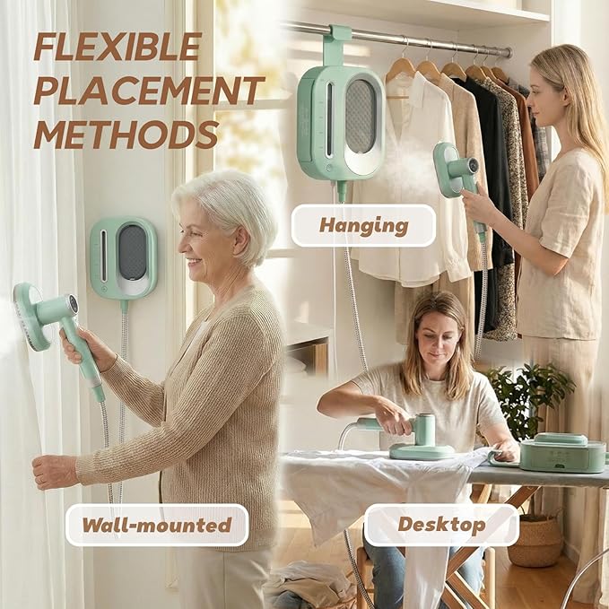 2 In 1 Steamer for Clothes: 1550W Powerful Steamer with 1100ml Detachable Tank, 30s Fast Heat-Up, Horizontal & Vertical Use, Portable Wrinkle Remover for Clothes Drapes Bedding (Green)
