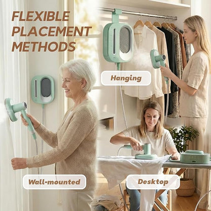 2 In 1 Steamer for Clothes: 1550W Powerful Steamer with 1100ml Detachable Tank, 30s Fast Heat-Up, Horizontal & Vertical Use, Portable Wrinkle Remover for Clothes Drapes Bedding (Green)