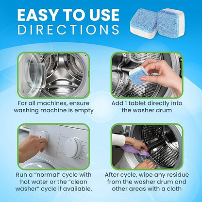 Washing Machine Cleaner Tablets 24 Pack – Deep Cleaning Descaler for HE, Front & Top Load Washers – Septic Safe, Eco-Friendly Freshener, Helps Maintain a Clean Drum – 12 Month Supply