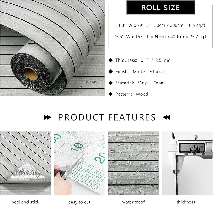 LaCheery Herringbone Wood Slat Wall Panels for Bedroom Walls Peel and Stick Fluted Wooden Wall Panels Grey Wood Slat Panel Roll Waterproof Bathroom Interior Decor 3D Self Adhesive Foam PVC 11.8"x79"