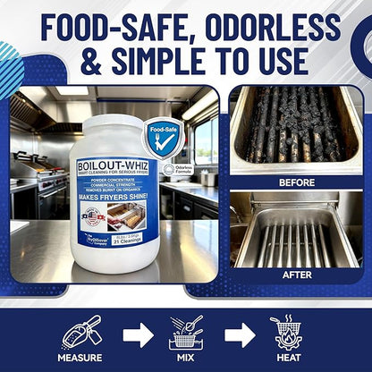 32LB Boil-Out Whiz Deep Fryer Cleaner - Degreaser Powder for Commercial Kitchen Cleaning Oil Saver - Deep Fryer Pot & Coil Safe - Extend Oil Life, Save Time & Energy - by FryOilSaver Co