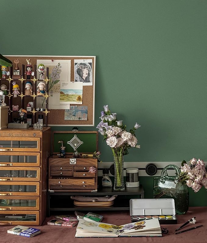 HeloHo Solid Green Wallpaper Matte Textured Peel and Stick Wall Paper Modern Self Adhesive Removable Waterproof Contact Paper for Living Room Bedroom Decor 394"X15.7"
