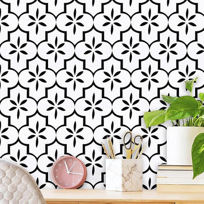 GloryTik Contact Paper Black and White Wallpaper Geometry Trellis Pattern Peel and Stick Wallpaper Modern Self-Adhesive Removable Waterproof for Cabinet Drawer Lining Wall Decor 17.7"X118"
