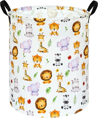 KUNRO Round Tiger Animals Laundry Gift Basket Storage Hamper, Clothes Storage Organizer Bins, Shelf Basket with Handles for Room Decor