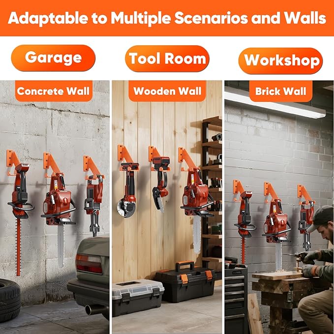 POKIPO Chainsaw Hanger, 2 Pack Chainsaw Holder Wall Mount Heavy Duty Metal Chainsaw Chain Hook Storage Loads 70 lbs Accessories Chainsaw Rack Organizer Save Space for Garden, Garage, Workshop
