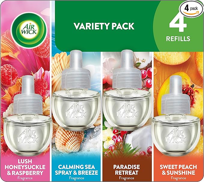 AIR WICK® Plug In Scented Oil Air Freshener Refill Mixed Pack - 4 Count Oil Refills Spring LHR+CSP+PR+SP 4 ct., Essential Oils