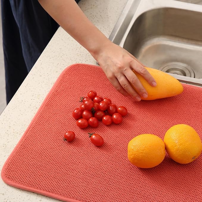 2 Pack Microfiber Dish Drying Mat for Kitchen Counter,Ultra Absorbent Dish Drainer Mat ,Dish Drying Pad , Dish Rack Mat 20×15 Inch (Red)