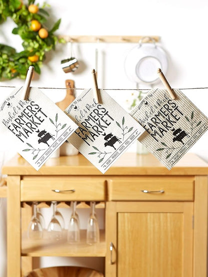 DII Swedish Dishcloths for Kitchen & Cleaning, Reusable, Machine Washable & Dishwasher Safe, Biodegradable, 7.75 x 6.75, Farmers Market, 3 Piece