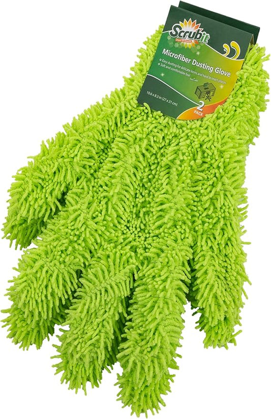 Microfiber Dusting Glove for Kitchen and Home by Scrub-it - Car, Furniture & Window Cleaning Gloves - Cuts Through Dirt Without Using Chemicals - Perfect for Stainless Steel Dusting -2 Pack (Green)